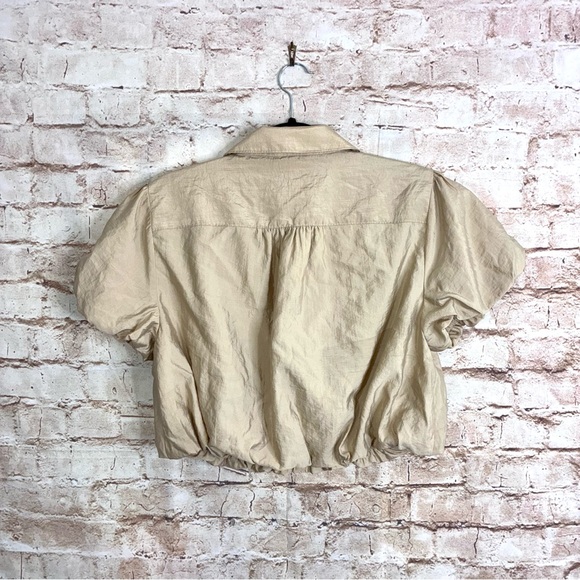 Cinq a Sept Allinae Cropped Bubble Top in Khaki Size Large - Picture 6 of 8